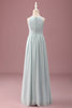 Load image into Gallery viewer, Mint Halter A-Line Pleated Long Junior Bridesmaid Dress