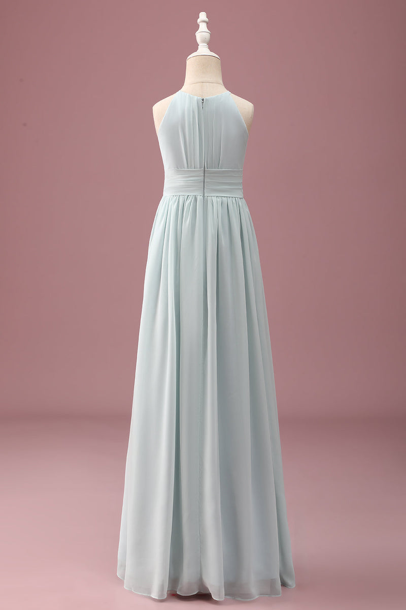 Load image into Gallery viewer, Mint Halter A-Line Pleated Long Junior Bridesmaid Dress