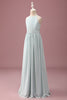 Load image into Gallery viewer, Mint Halter A-Line Pleated Long Junior Bridesmaid Dress