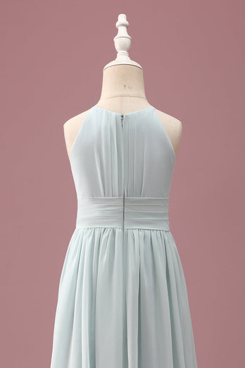 Mint Halter A-Line Pleated Long Junior Bridesmaid Dress