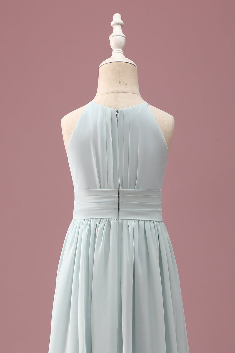 Load image into Gallery viewer, Mint Halter A-Line Pleated Long Junior Bridesmaid Dress