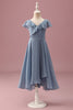 Load image into Gallery viewer, Dusty Blue Chiffon V Neck Wrap Short Junior Bridesmaid Dress with Flutter Sleeves