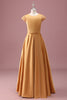 Load image into Gallery viewer, Golden Round Neck Chiffon A Line Short Sleeves Junior Bridesmaid Dress