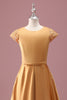 Load image into Gallery viewer, Golden Round Neck Chiffon A Line Short Sleeves Junior Bridesmaid Dress