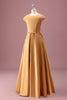 Load image into Gallery viewer, Golden Round Neck Chiffon A Line Short Sleeves Junior Bridesmaid Dress