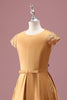 Load image into Gallery viewer, Golden Round Neck Chiffon A Line Short Sleeves Junior Bridesmaid Dress