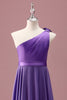 Load image into Gallery viewer, Purple One Shoulder A Line Pleated Chiffon Junior Bridesmaid Dress