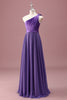 Load image into Gallery viewer, Purple One Shoulder A Line Pleated Chiffon Junior Bridesmaid Dress