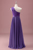 Load image into Gallery viewer, Purple One Shoulder A Line Pleated Chiffon Junior Bridesmaid Dress