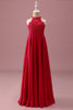 Load image into Gallery viewer, Lace Halter Red A Line Chiffon Ruched Junior Bridesmaid Dress