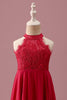 Load image into Gallery viewer, Lace Halter Red A Line Chiffon Ruched Junior Bridesmaid Dress