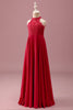 Load image into Gallery viewer, Lace Halter Red A Line Chiffon Ruched Junior Bridesmaid Dress