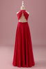 Load image into Gallery viewer, Lace Halter Red A Line Chiffon Ruched Junior Bridesmaid Dress