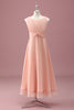 Load image into Gallery viewer, Peach Square Neck Pleated Chiffon A Line Junior Bridesmaid Dress