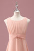 Load image into Gallery viewer, Peach Square Neck Pleated Chiffon A Line Junior Bridesmaid Dress