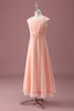 Load image into Gallery viewer, Peach Square Neck Pleated Chiffon A Line Junior Bridesmaid Dress