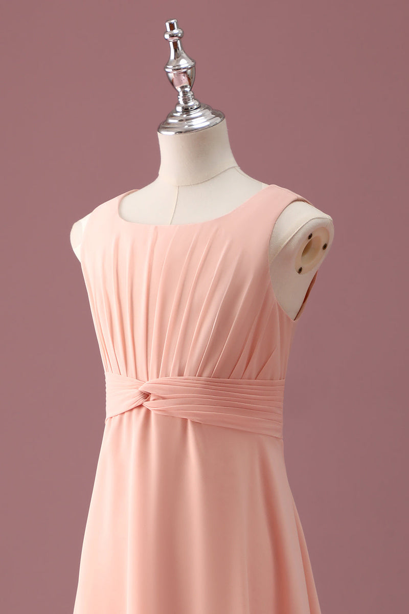 Load image into Gallery viewer, Peach Square Neck Pleated Chiffon A Line Junior Bridesmaid Dress