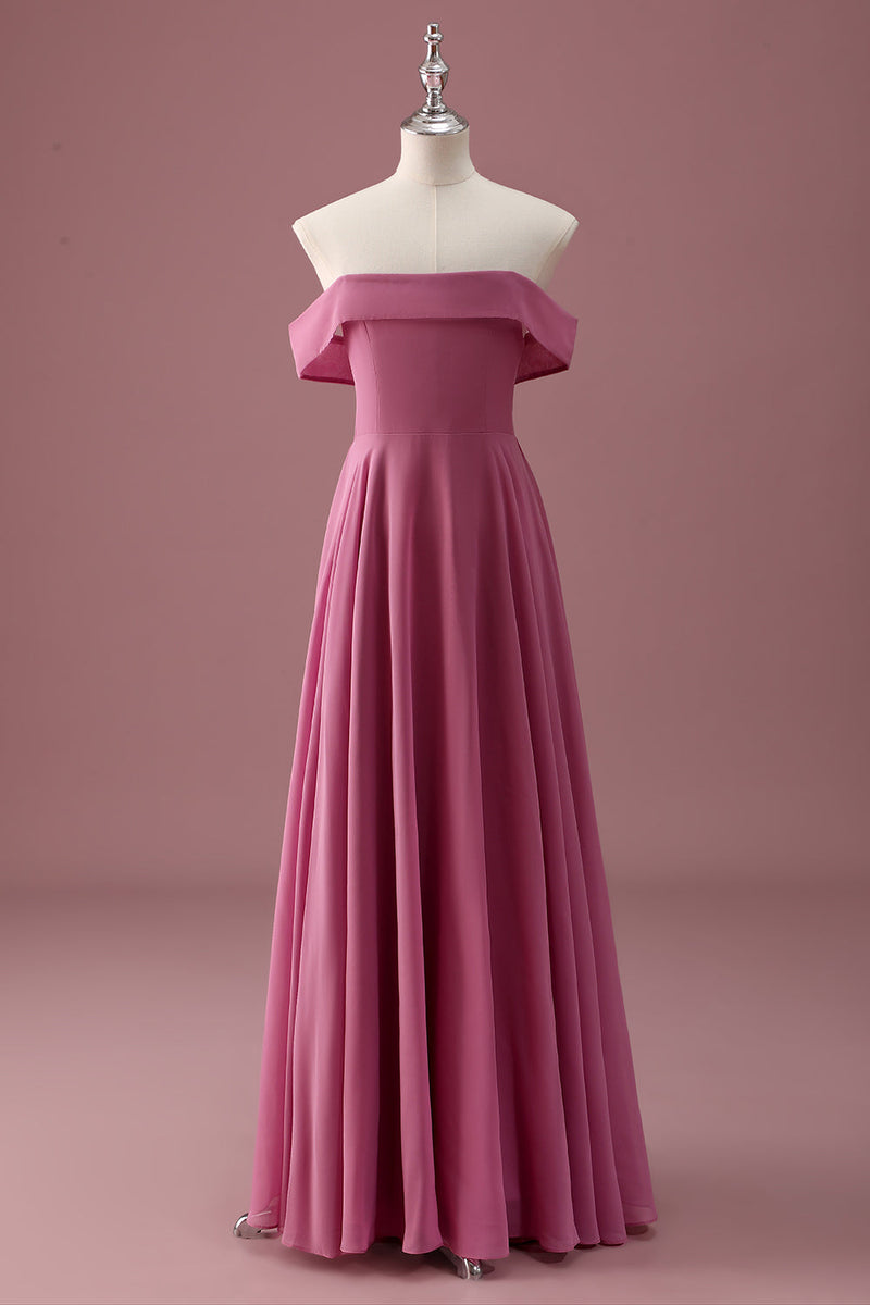 Load image into Gallery viewer, Desert Rose Off the Shoulder Chiffon A Line Junior Bridesmaid Dress