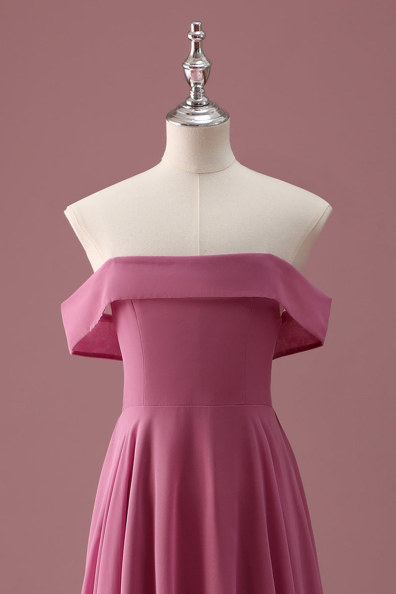 Load image into Gallery viewer, Desert Rose Off the Shoulder Chiffon A Line Junior Bridesmaid Dress