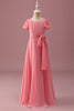 Load image into Gallery viewer, Coral Chiffon Short Sleeves A Line Junior Bridesmaid Dress with Bowknot