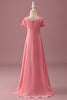 Load image into Gallery viewer, Coral Chiffon Short Sleeves A Line Junior Bridesmaid Dress with Bowknot