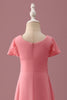 Load image into Gallery viewer, Coral Chiffon Short Sleeves A Line Junior Bridesmaid Dress with Bowknot