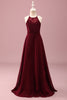 Load image into Gallery viewer, Burgundy Halter Lace A Line Chiffon Long Junior Bridesmaid Dress