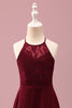 Load image into Gallery viewer, Burgundy Halter Lace A Line Chiffon Long Junior Bridesmaid Dress