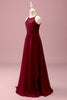 Load image into Gallery viewer, Burgundy Halter Lace A Line Chiffon Long Junior Bridesmaid Dress