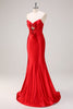 Load image into Gallery viewer, Red Mermaid Strapless Cut Out Ruched Long Prom Dress with Bows