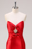 Load image into Gallery viewer, Red Mermaid Strapless Cut Out Ruched Long Prom Dress with Bows