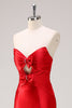 Load image into Gallery viewer, Red Mermaid Strapless Cut Out Ruched Long Prom Dress with Bows