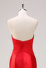 Load image into Gallery viewer, Red Mermaid Strapless Cut Out Ruched Long Prom Dress with Bows