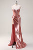 Load image into Gallery viewer, Blush Spaghetti Straps Mermaid Metallic Long Corset Prom Dress with Slit