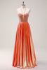 Load image into Gallery viewer, Sparkly Orange A-Line Halter Beaded Metallic Long Prom Dress with Beading