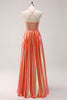 Load image into Gallery viewer, Sparkly Orange A-Line Halter Beaded Metallic Long Prom Dress with Beading