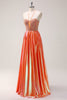 Load image into Gallery viewer, Sparkly Orange A-Line Halter Beaded Metallic Long Prom Dress with Beading