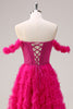 Load image into Gallery viewer, Fuchsia A-Line Tiered Off the Shoulder Long Corset Prom Dress with Beading