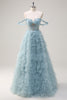 Load image into Gallery viewer, Dusty Blue Princess Off the Shoulder Sheer Corset Long Prom Dress with Ruffles