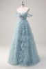 Load image into Gallery viewer, Dusty Blue Princess Off the Shoulder Sheer Corset Long Prom Dress with Ruffles