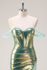 Load image into Gallery viewer, Green Off the Shoulder Mermaid Metallic Long Corset Prom Dress with Slit