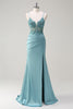 Load image into Gallery viewer, Sparkly Blue Mermaid Corset Prom Dress with Slit