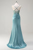 Load image into Gallery viewer, Sparkly Blue Mermaid Corset Prom Dress with Slit