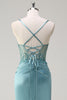 Load image into Gallery viewer, Sparkly Blue Mermaid Corset Prom Dress with Slit