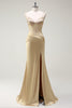 Load image into Gallery viewer, Mermaid Spaghetti Straps Golden Corset Long Prom Dress with Slit