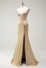 Load image into Gallery viewer, Mermaid Spaghetti Straps Golden Corset Long Prom Dress with Slit