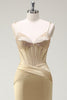 Load image into Gallery viewer, Mermaid Spaghetti Straps Golden Corset Long Prom Dress with Slit