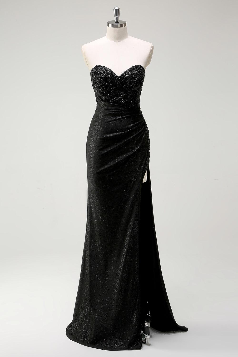 Sparkly Sweetheart Black Long Sequin Prom Dress With Slit