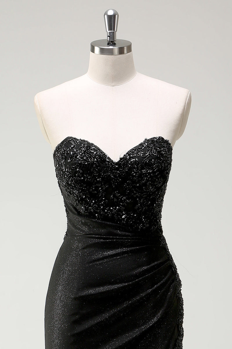 Load image into Gallery viewer, Sparkly Sweetheart Black Long Sequin Prom Dress With Slit