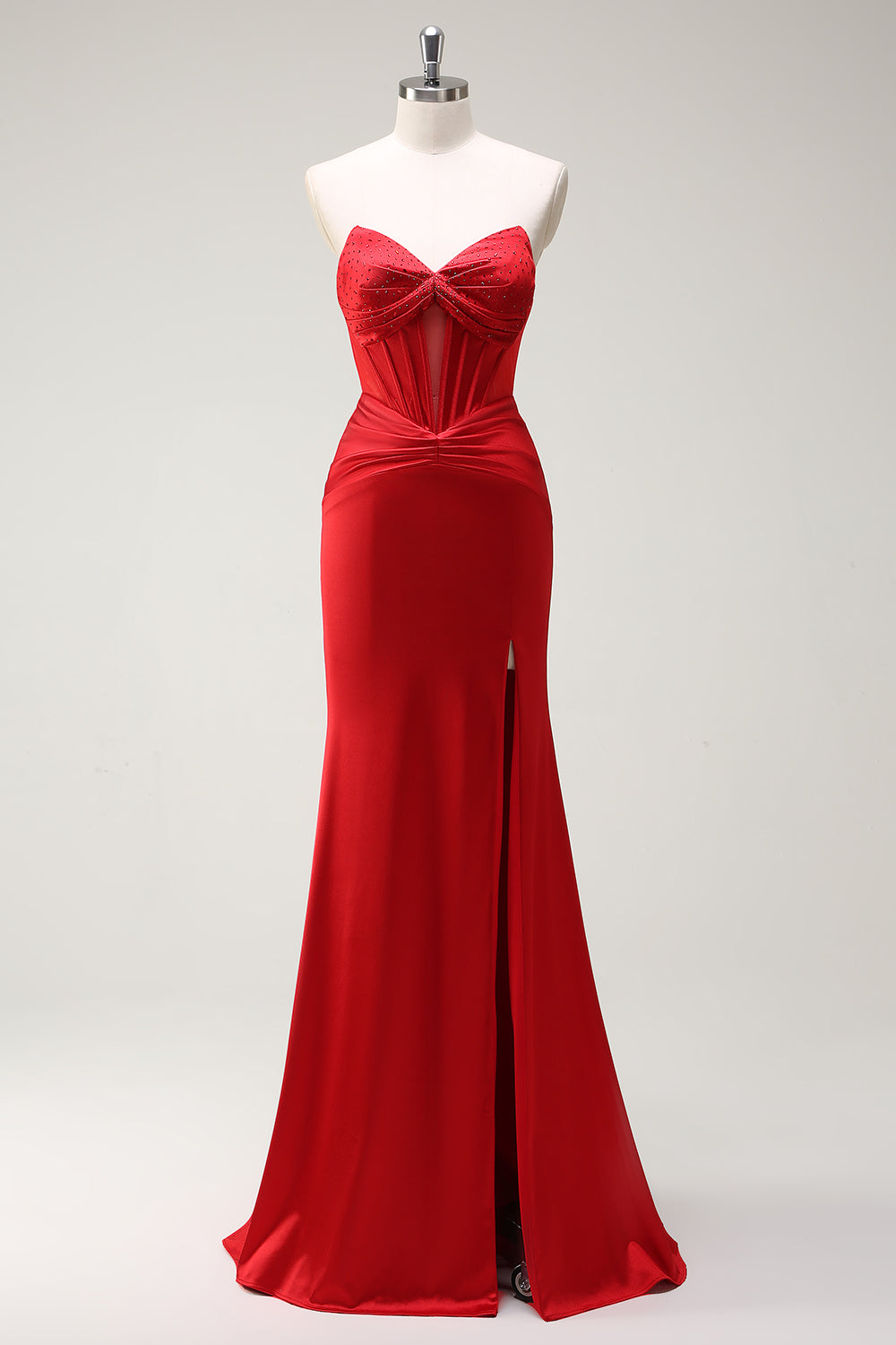 Mermaid Sweetheart Red Corset Long Prom Dress with Slit